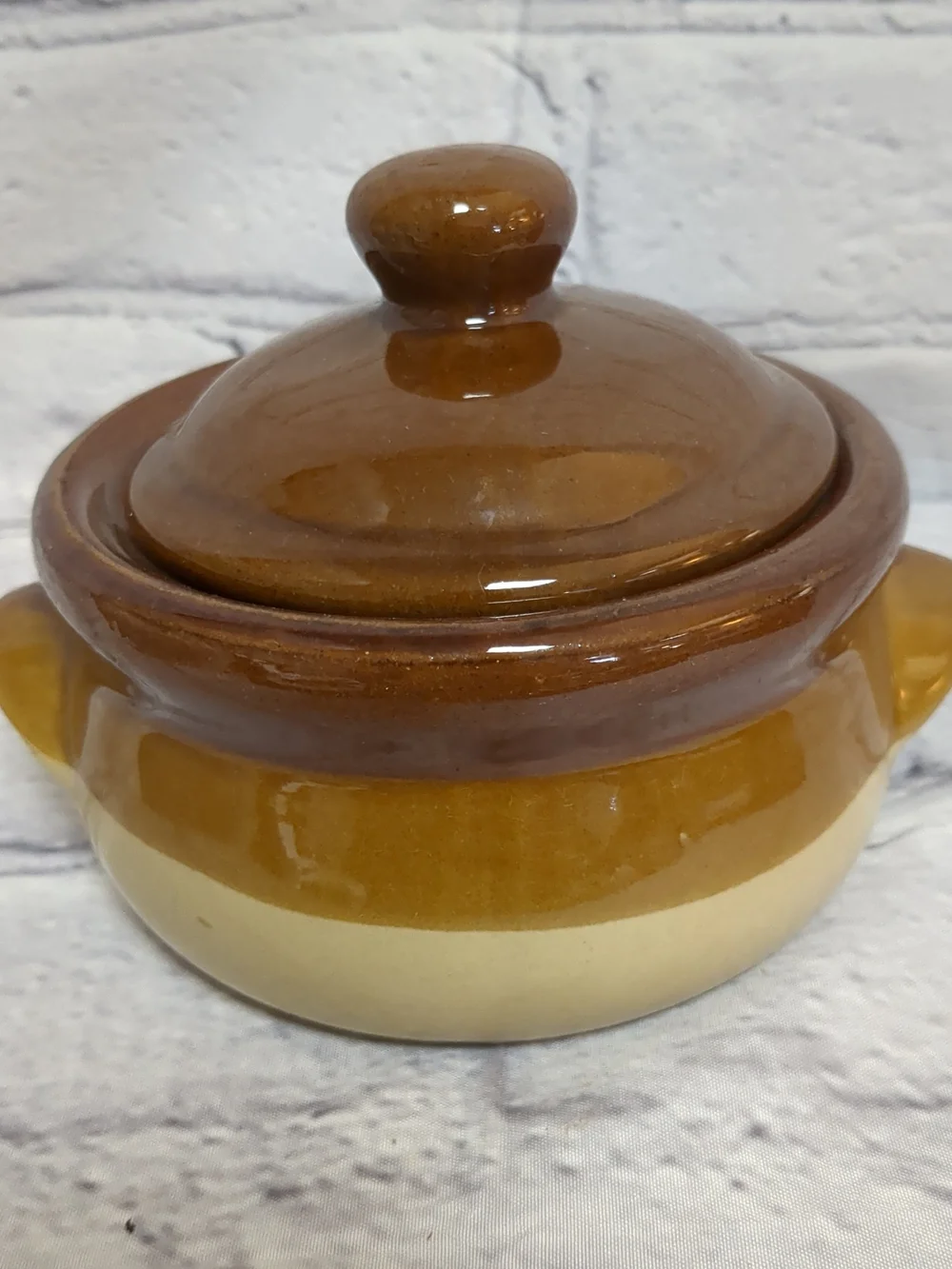 Glazed Two-Tone Brown Ceramic Covered Casserole